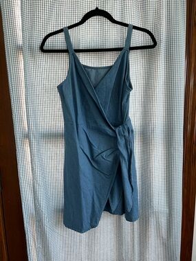 Sleeveless Wrap Mini Dress in Dusty Blue